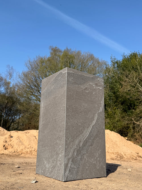 Handmade dark grey matte porcelain side table, hand-mitred corners, colour-matched resin, 30x60x30cm, made in the UK