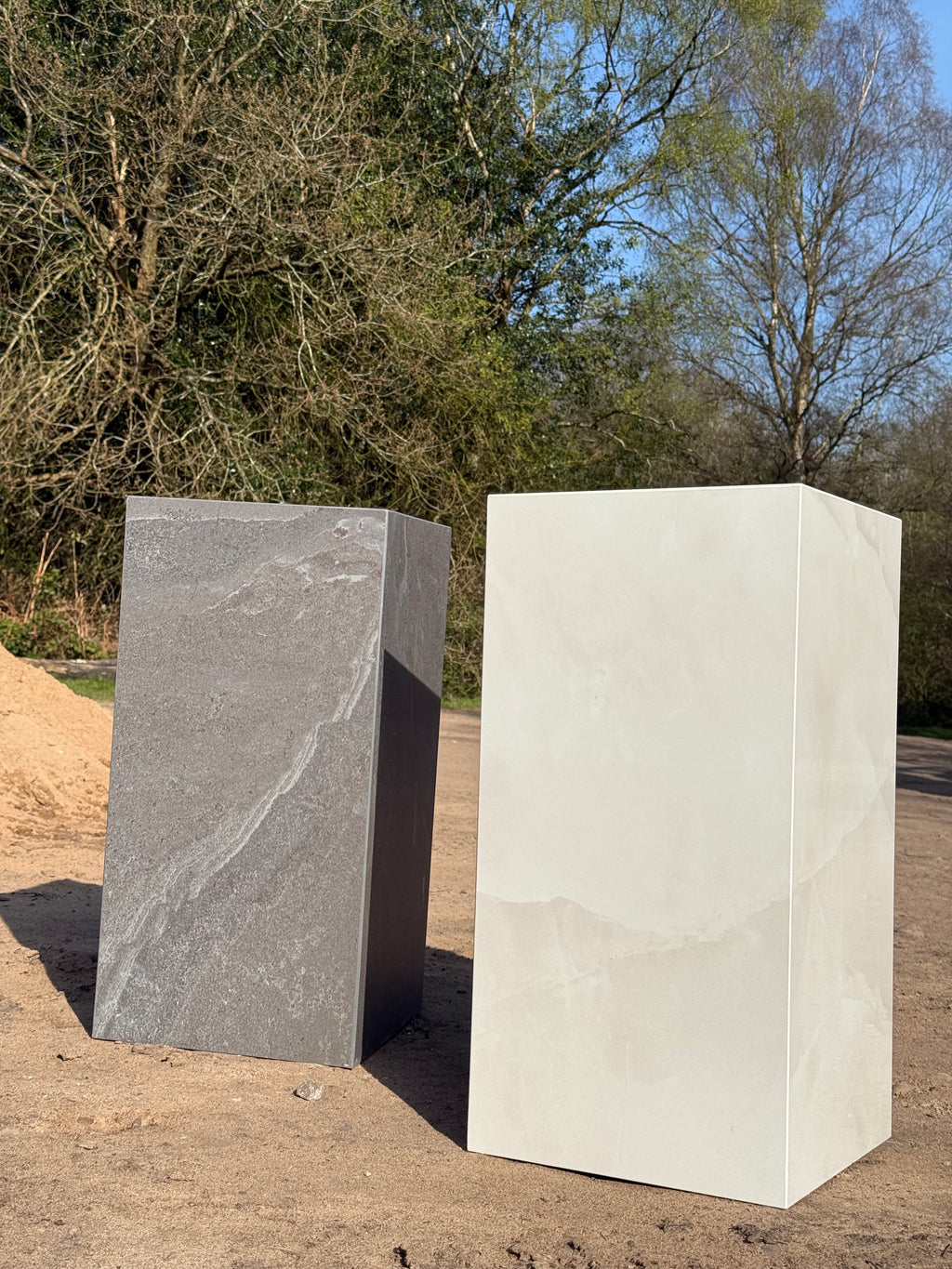 Collection of handmade porcelain tile side tables and furniture by Jack the Tiler Studio, made in the UK