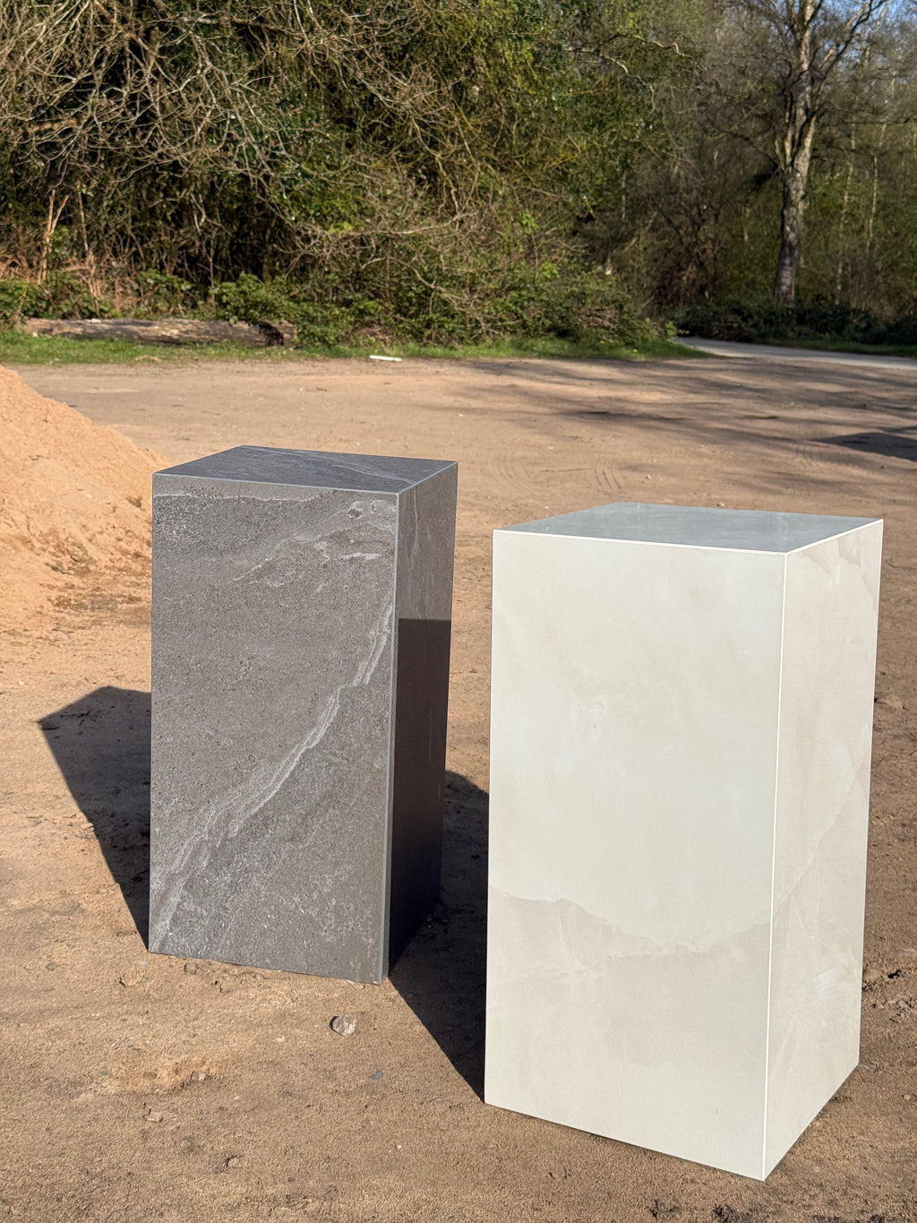 Collection of handmade porcelain tile side tables and furniture by Jack the Tiler Studio, made in the UK