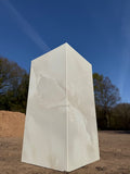 Handmade white marble-effect polished porcelain side table, hand-mitred corners, colour-matched resin, 30x60x30cm, made in the UK
