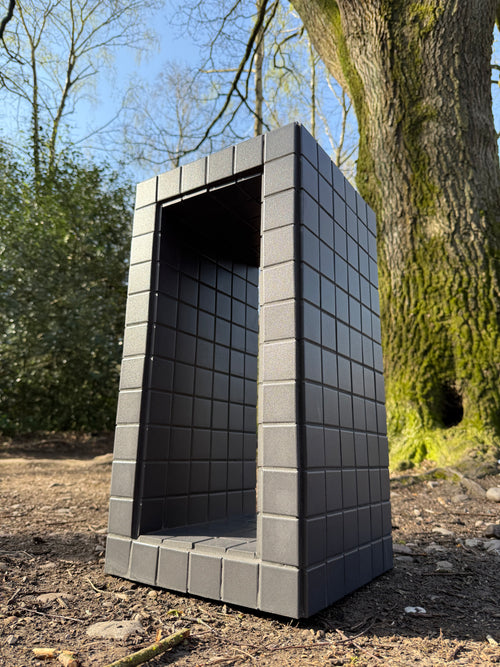 Handmade black porcelain mosaic tile open side table, 30x60x30cm, black grout, made in the UK